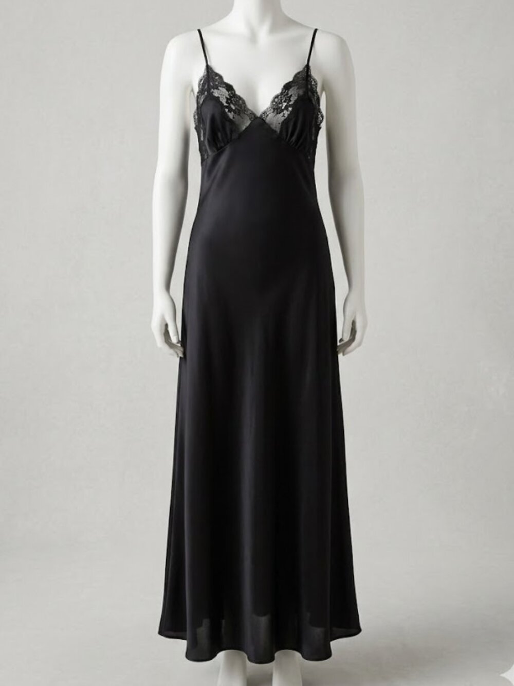 Vintage Black Lace-Trim Slip Nightgown - Women Intimates